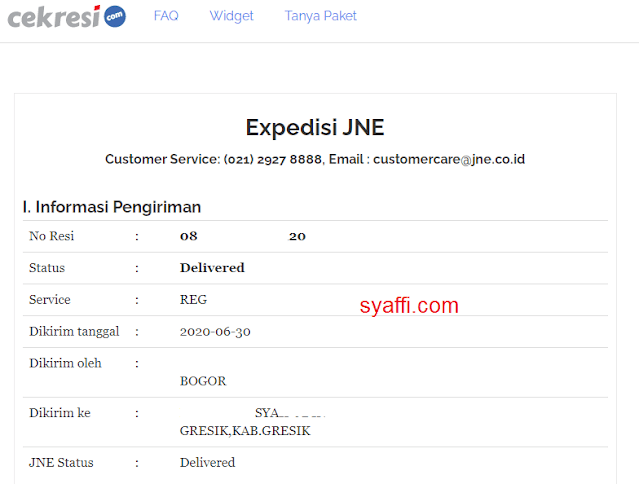 Cek Nomor Resi JNE