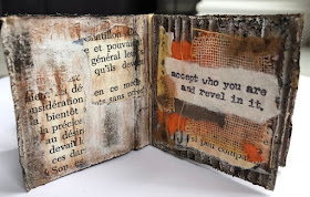 Recycled mini book with Tim Holtz Theories stamp set