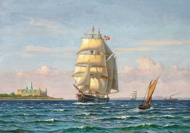 Sailing Ships off Kronborg Denmark by Vilhelm Karl Ferdinand Arnesen