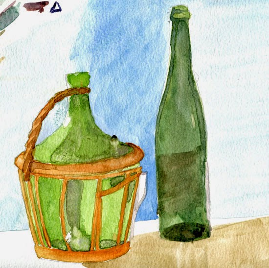 Bouteilles en verre à l'aquarelle