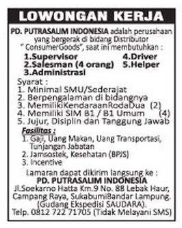 Karir Kerja Lampung PD. PUTRASALIM INDONESIA