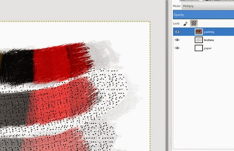 Esquema de camadas de pintura e de texturas sobrepostas.