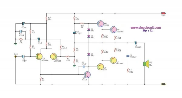 100W OTL power amplfier circuit schematic