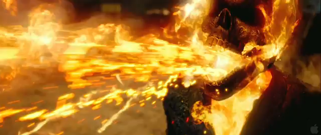 Ghost Rider 2 Spirit of Vengeance 2012 superhero movie sequel film starring Nicholas Cage as Johnny Blaze ghost rider spewing fire chains in film