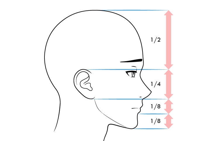 Proporsi wajah pria anime tampilan samping ekspresi kesal