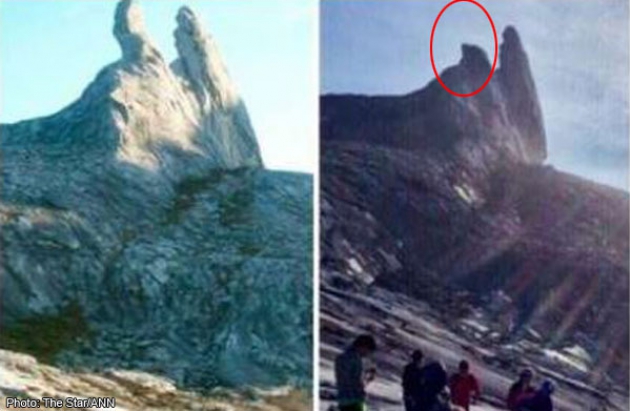 Gambar Puncak Gunung Kinabalu Patah Selepas Gempa Bumi