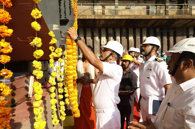 Cover Image Attribute: Indian Navy officials were present at the ceremony marking the keel laying for the two ASW SWC vessels at Cochin Shipyard Limited (CSL) on December 8, 2023. Image credit: Indian Ministry of Defence.