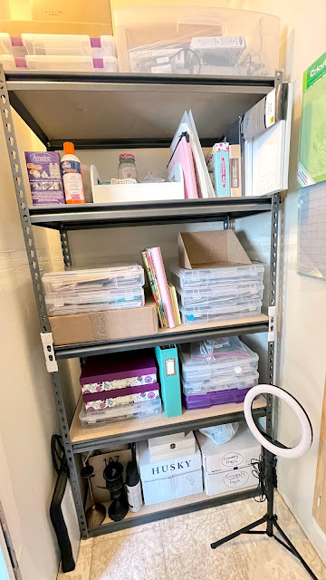 Craft Scrap Room Tour: utility shelf with paper crafting supplies
