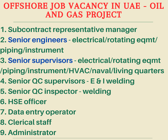 Offshore job vacancy in UAE - Oil and Gas Project