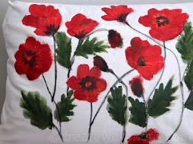 Poppy Flower Inspired Fabric painting Cushion Cover