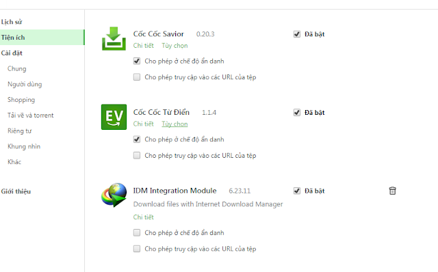 Cách thêm tiện ích IDM vào Cốc Cốc d