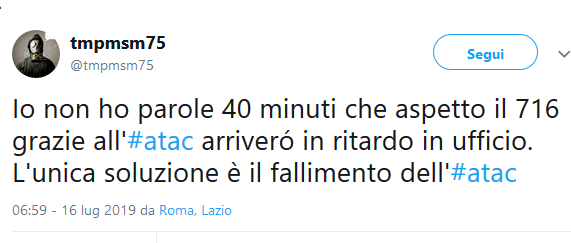 Situazione trasporto pubblico Roma martedì 16 luglio