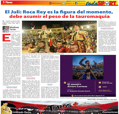pagina toros diario todo sport periodico roca rey toreros a hombros el juli alvaro lorenzo