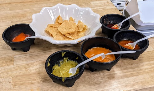 Samples of all five homemade salsa