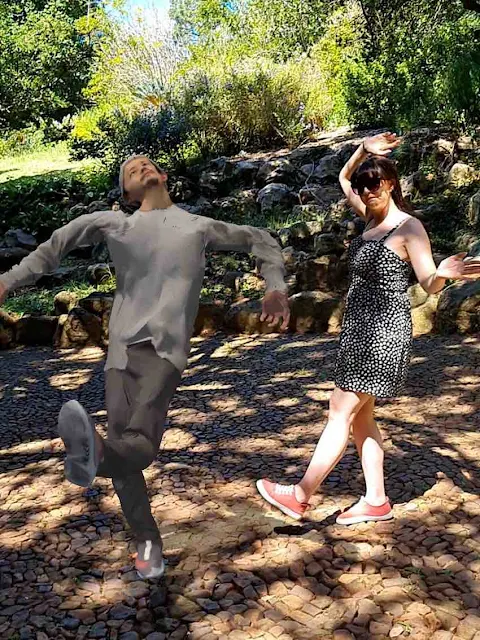 Woman mimics AR dancing man