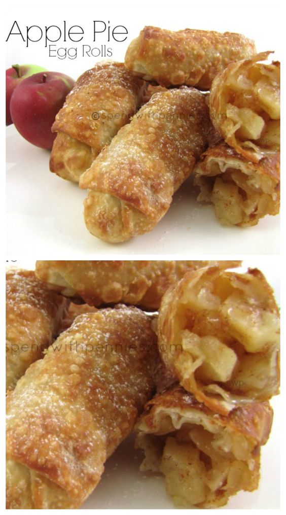 Apple Pie Egg Rolls! Crispy crust with a warm apple pie filling... if you liked the OLD McDonalds Apple Pies, you will LOVE these!