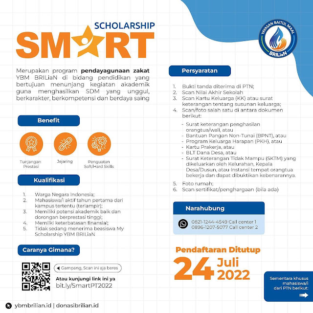 Beasiswa Smart Scholarship Deadline 24 Juli 2022