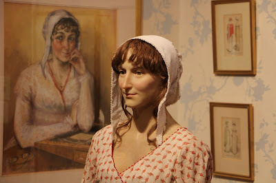 Portrait and waxwork of Jane Austen  on display at the Jane Austen Centre in Bath