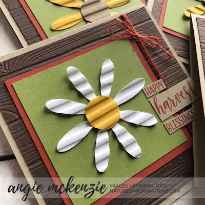 y Angie McKenzie for 3rd Thursdays Blog Hop; Click READ or VISIT to go to my blog for details! Featuring the Daisy Punch and the Country Home Stamp Set from the Stampin' Up! 2019 Annual Catalog;  #stampinup #fallinspiration  #naturesinkspirations #2019annualcatalog #countryhomestampset #daisypunch #corrugated3dembossingfolder #galvanizeddaisies 