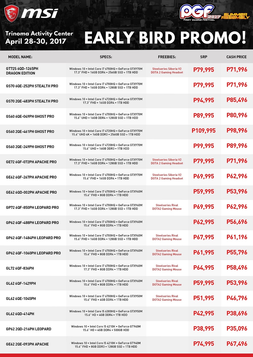 MSI Philippines Pinoy Gaming Festival Early Bird Promotion