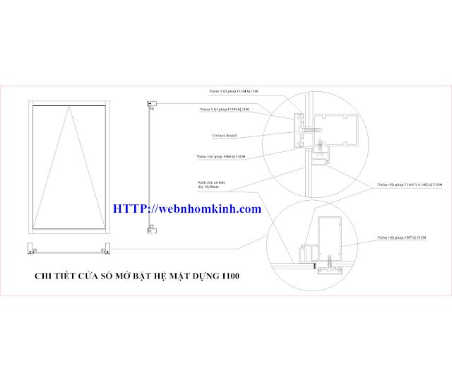 Liên kết cánh cửa dồng bộ hệ mặt dựng 1100