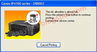 Error code 1700, 1701. The ink absorber is almost full on Canon iP4600, iP4630, iP4640, iP4650, iP4660, iP4670, iP4680