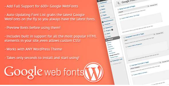 Google Web Fonts for WordPress - CodeCanyon Item for Sale