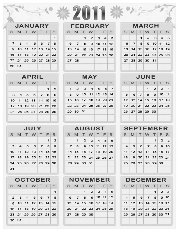 yearly calendar 2011 printable. Printable Calendar 2011