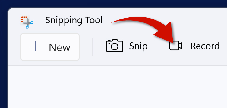 Click Record to choose the screen recorder feature for the Snipping Tool.