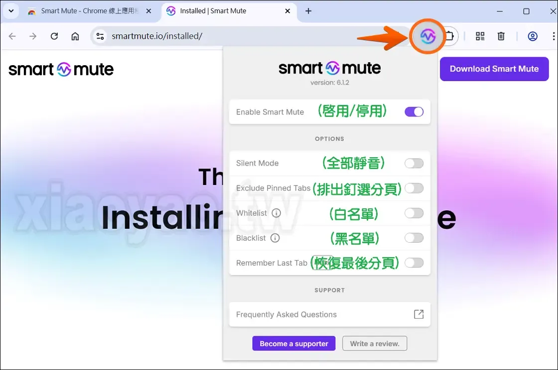 Smart Mute 擴充功能介紹:自動靜音背景分頁,避免多分頁聲音干擾