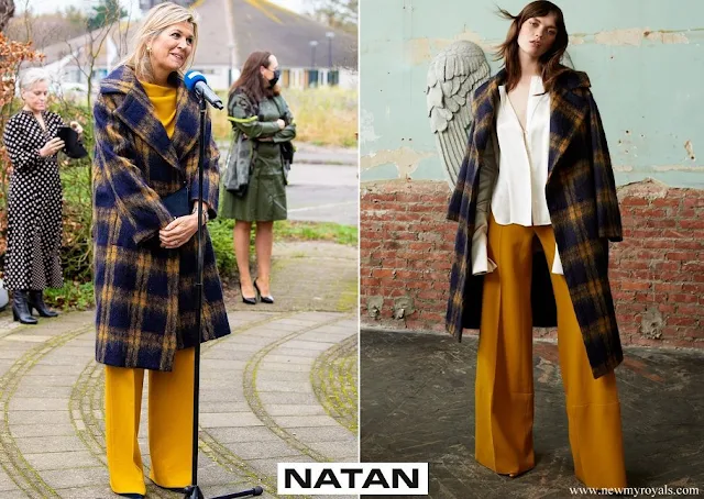 Queen Maxima wore Natan wool coat and yellow top and pants