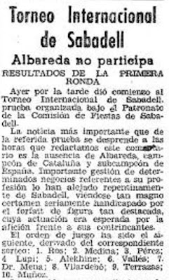 Recorte de El Mundo Deportivo sobre el IV Torneo Internacional de Ajedrez de Sabadell 1945