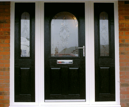 Black Front Door with Side Panels Black Front Door with Side Panels