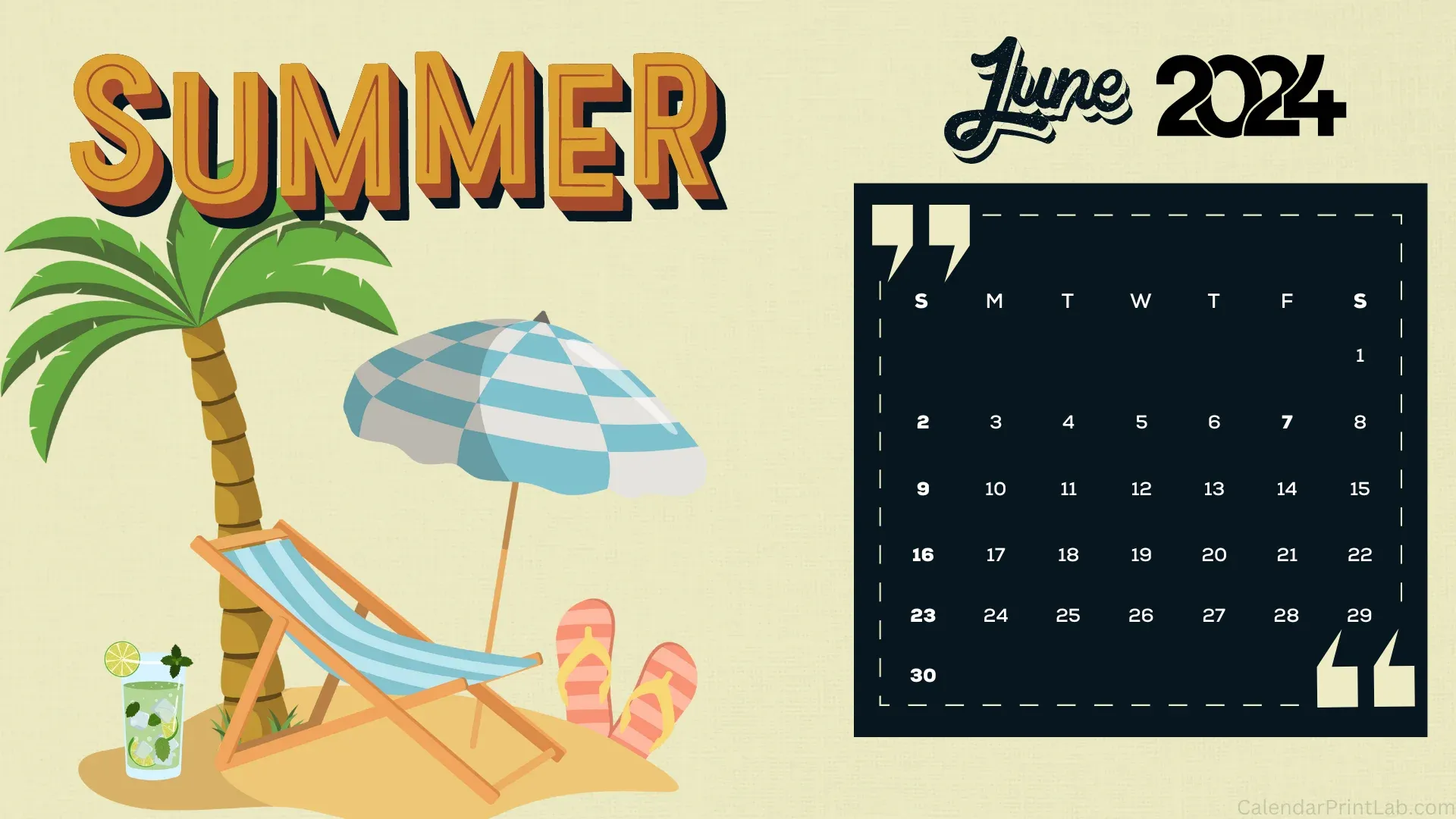 June 2024 Calendar Summer Wallpaper