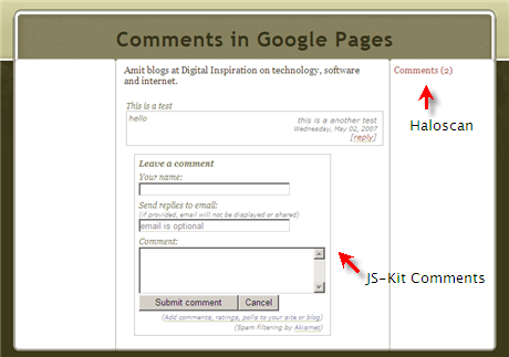 Integrate Visitor Comments in Google Webpages