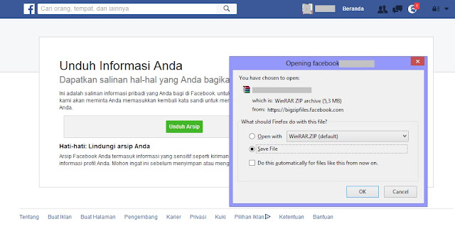 Facebook milikmu. Setelah itu langsung saja klik Mulai Arsip Saya