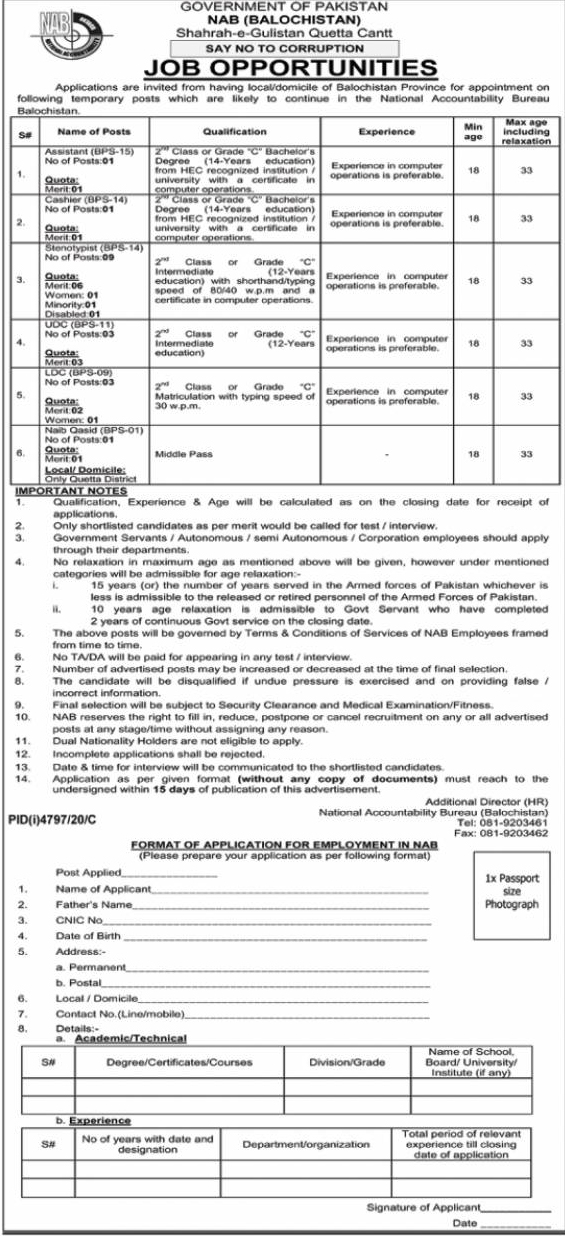 Latest NAB Jobs | National Accountability Bureau Jobs| Latest Jobs |Pakistan Jobs