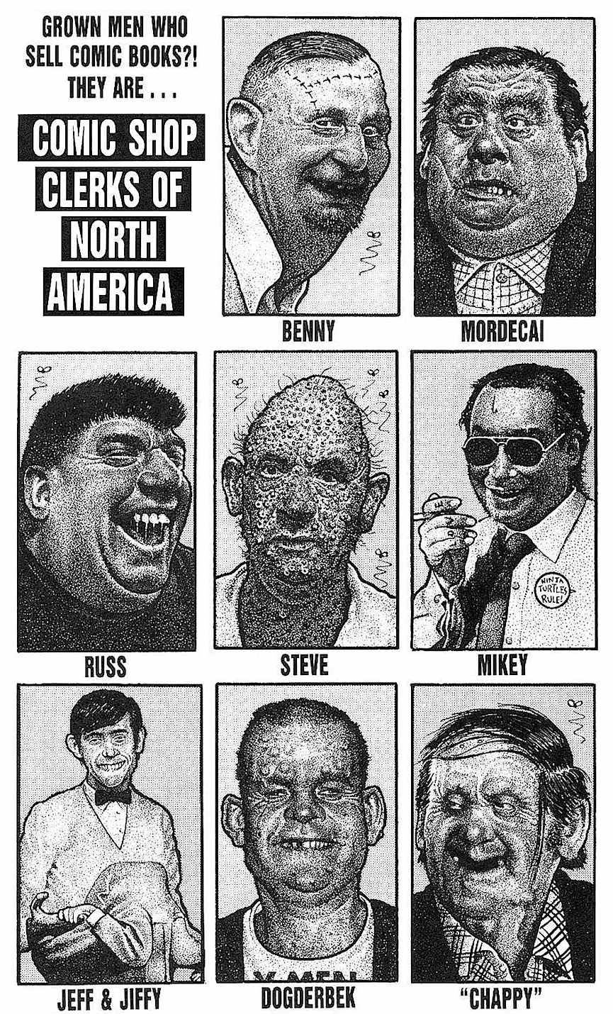 Drew Friedman's comic shop clerks of North America