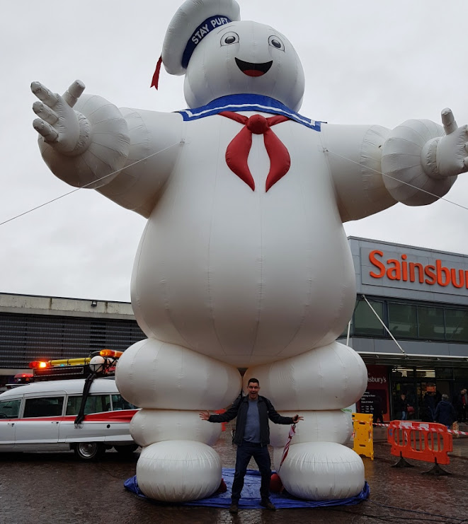 Ecto-1a and the Stay Puft Marshmallow Man in Urmston