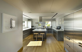 Modern kitchen with silver modern furniture 
