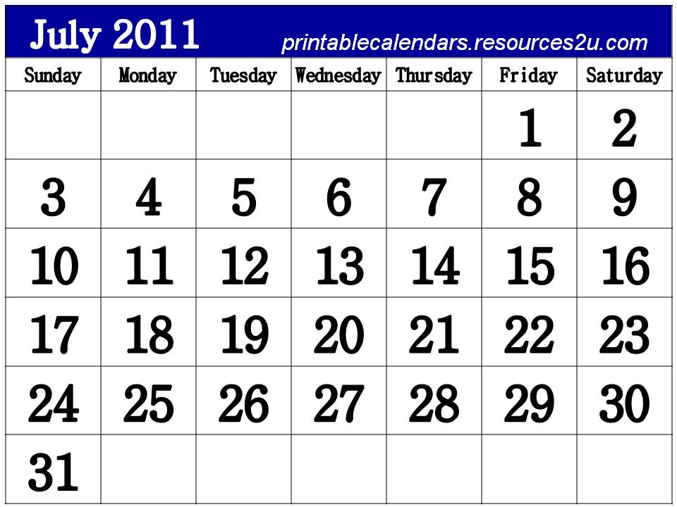 2011 calendar printable free. Free Printable July 2011