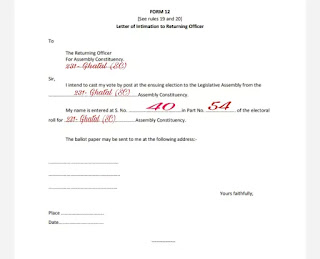 Form 12 for postal ballot