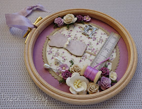 Decorated 5" embroidery hoop in lilac with sewing theme 