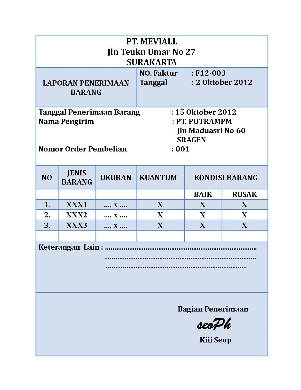 Contoh Format Surat Penerimaan Barang