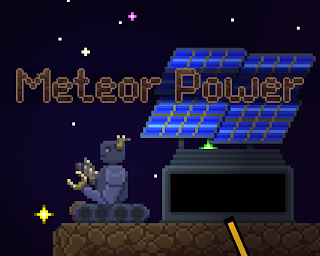 Cover art for Meteor Power--A robot next to a solar-panel station with a star-studded space background.