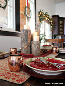 Christmas decor, Christmas table setting, woodland decor, Christmas dishes, Hometalk, Country Living, http://bec4-beyondthepicketfence.blogspot.com/2015/12/home-for-christmas-home-tour-blog-hop.html