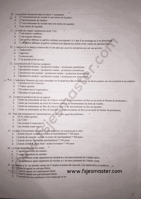Exemple Concours Master Gestion Financière Comptable et Fiscale (GFCF) 2018-2019 - Fsjes Agdal