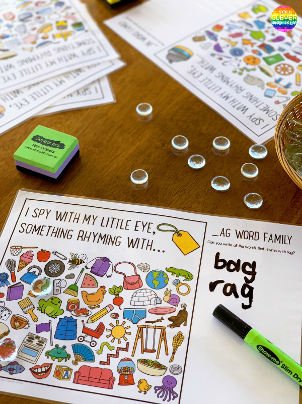 Rhyming Short Vowel Sound Word Family I Spy Mats | classroomHQ