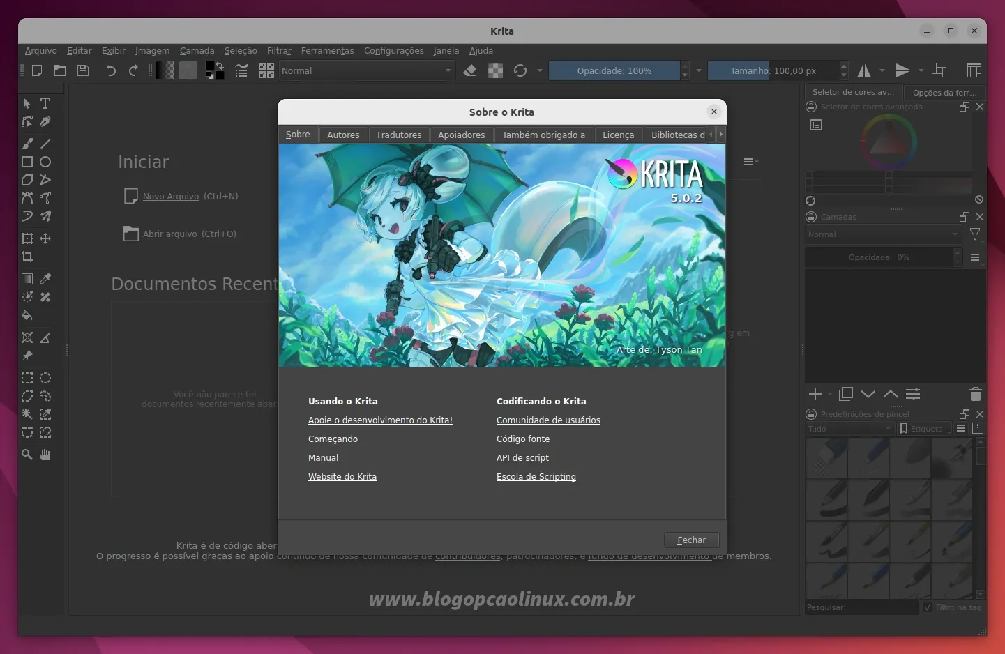 Krita executando no Ubuntu 22.04 LTS (Jammy Jellyfish)