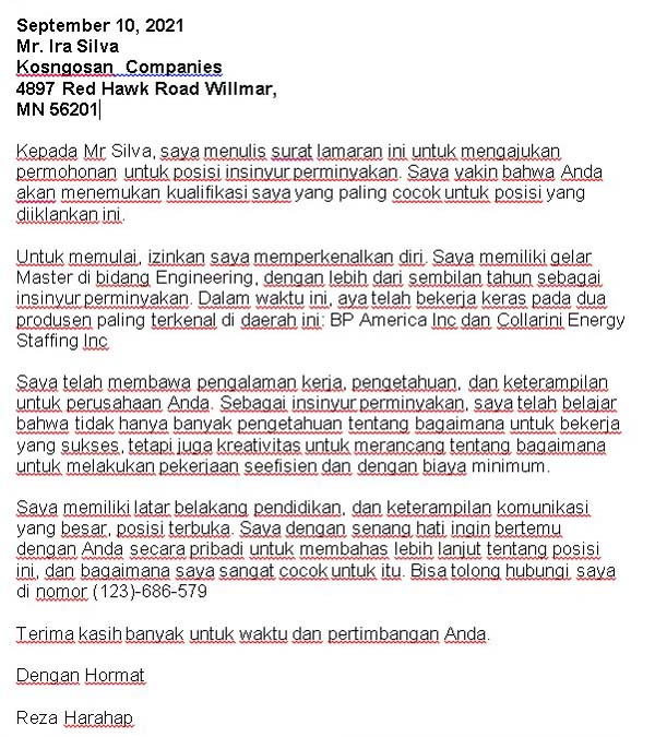 Contoh Cover Letter Bahasa Indonesia untuk Lamaran Kerja 